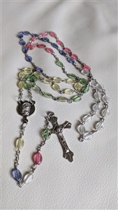 Rosary with clear but colorful beads metal cross spiritual and religious vintage gifts for any occasion