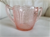 Jeannette Cherry Blossom pink Depression glass open sugar bowl with dual side handles and scalloped rim
