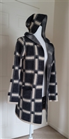 SISTERS womens black and white buffalo plaid hooded cardigan sweater