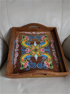 folk art. hand painted wood Serving tray