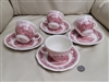 Historic castle teacups and saucers Royal Swan vintage red pink white landscape transferware collectible