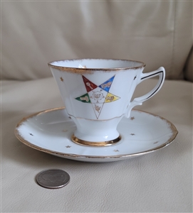 Vintage porcelain C-101 Order of Eastern Star OES hand painted teacup and saucer set with gold trim made in Japan 1950s