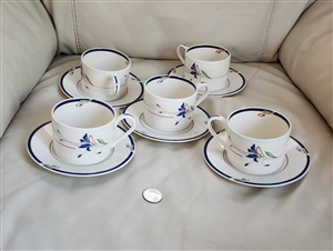 Melon Bud Gorham teacups and saucers porcelain set of 5 in elegant colorful pattern