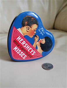 1992 Hersheys Kissed A Kiss for You heart shaped metal tin container with vintage artwork