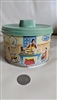 Vintage lidded tin box Mrs. Leland's Old Fashioned Golden Butter Bits with plastic lid 1958 kitchen storage home display.