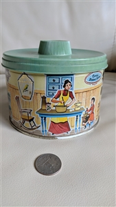 Mrs Lelands tin lidded storage box butter bits elegant vintage storage organization tin