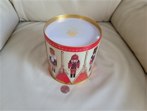 Vintage Nutcracker drum tin box holiday spirit decorated storage collectible display