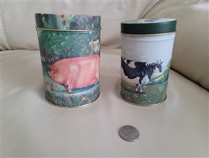 Vintage 1990s Department 56 nesting tins with pink pig and Betsy the cow artwork