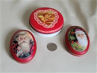 Set of 3 tin boxes with Santa and Cherub holiday season decorative display and collectible decor