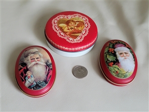 Set of 3 tin boxes with Santa and Cherub holiday season decorative display and collectible decor