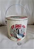 Vintage basket lidded popcorn storage tin with goose and heart design