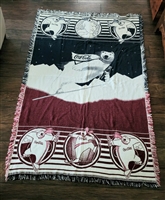 1990s Coca Cola polar bear skiing reversible multicolor tapestry throw blanket with fringe