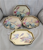 Vintage Elite Trays set of 4 gold color metal trays with birds decor made in England