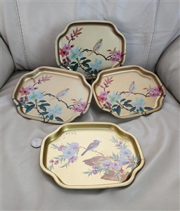 Vintage Elite Trays set of 4 gold color metal trays with birds decor made in England