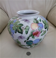 Vibrant 3D sculptural ceramic vase with raised dragonflies and hand painted peaches