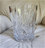Vintage Toscany large wide top lead crystal vase made in Germany with sunrays and cross lines design, Detail of hand cut geometrical sunray patterns on heavy clear German crystal vase