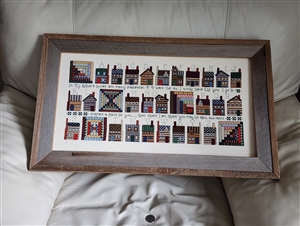 Framed cross stitch Alphabet houses decorated art