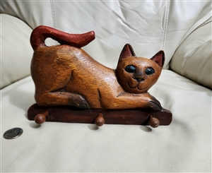 Vintage hand carved wooden cat 3 prons home decor gift