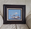Vintage original oil painting by G Heston nautical beach dunes scenery in dark brown wooden frame seventeen and one quarter inch long