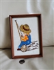 Crewel embroidery fishing boy framed display art craft picture wall decor
