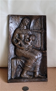 Rosa Pato signed mid-century bronze Madonna and Child relief wall plaque