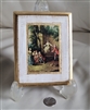 Vintage Italian Florentine gold gilt wood wall plaque with ornate scroll frame and distressed decoupage art