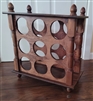 Handcrafted wooden wine rack for 9 bottles storage case furniture brown colors