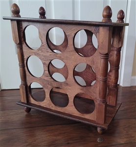 Handcrafted wooden wine rack for 9 bottles storage case furniture brown colors