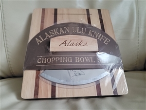 Alaska Ulu Knife in chopping bowl set kitchen aid wooden build with metal blades