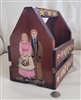 Hand painted wooden folk art carrier box signed Alice Dal with man and woman scene