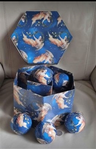 Round blue angels 12 Christmas decor ornaments in decoupaged design