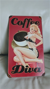 Colorful metal sign Pinup Coffee Diva wall decor sign home display
