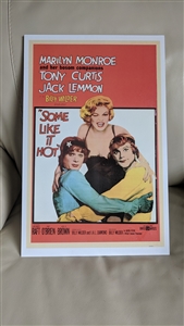 Vintage movie poster print of the 1959 classic Some Like It Hot featuring Marilyn Monroe, Tony Curtis, and Jack Lemmon