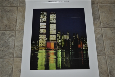 United Air Lines New York twin towers travel poster wall decor multicolor design