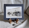 Vintage black and white storefront photograph in black and white colors