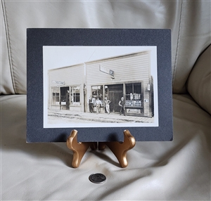 Vintage black and white storefront photograph in black and white colors