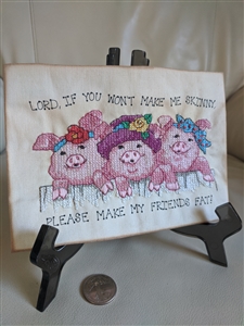 Needlepoint work piglets quotation crafted art colorful display in multicolor design