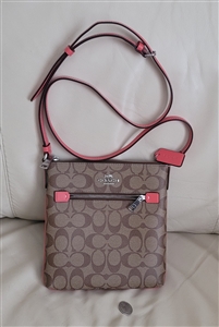 Coach Rowan Mini File Bag in signature coated canvas with smooth leather trim unused nos
