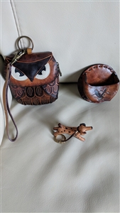 Genuine Leather vintage accessories wallet belt pocket dog keychain in decorated design set of 3 items