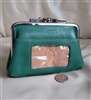 Green leather BUXTON large wallet vintage collectible women accessories