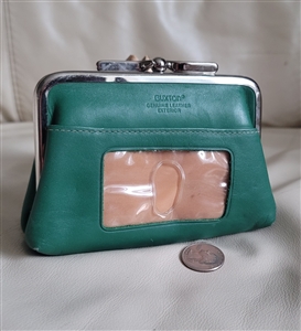 Green leather BUXTON large wallet vintage collectible women accessories