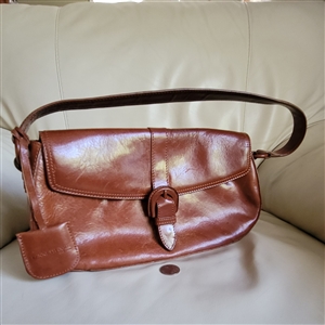 Kenneth Cole brown leather shoulder purse great design wide strap women bags