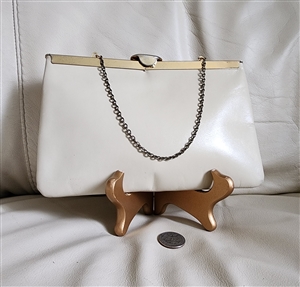 ETRA cream color leather purse with gold tone vintage women accessories
