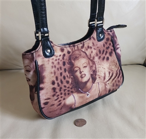 2003 Marilyn Monroe leopard print fabric handbag one side rhinestones silver zipper