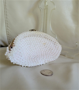 Hand crocheted beaded makeup purse change wallet made in Japan preowned vintage condition