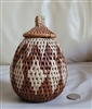 Vintage Seagrass Woven Lidded Basket Geometric Pattern Storage Decor