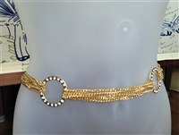 Retro style 40 inch long gold tone shimmering colors woven and loops design women belt