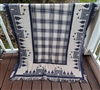 Blue and white vintage elegant fringed cotton blanket landscape decor 66" home gifts