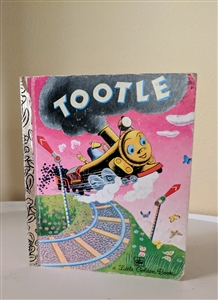 Front cover of a vintage 1978 children book Tootle a Little Golden Book railroad train adventure