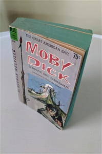 preowned vintage classic sea adventure book Moby Dick 1963 Dell Laurel edition teal colored edges cover view